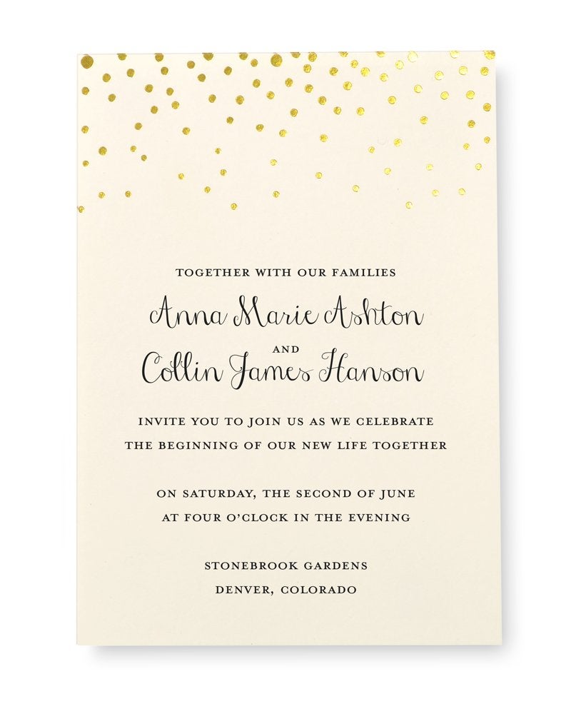 Gartner Studios Gold Foil Dots Print-at-Home Wedding Invitation Kit, Ivory, 5â€ x 7â€, Set of 25 - Image 1